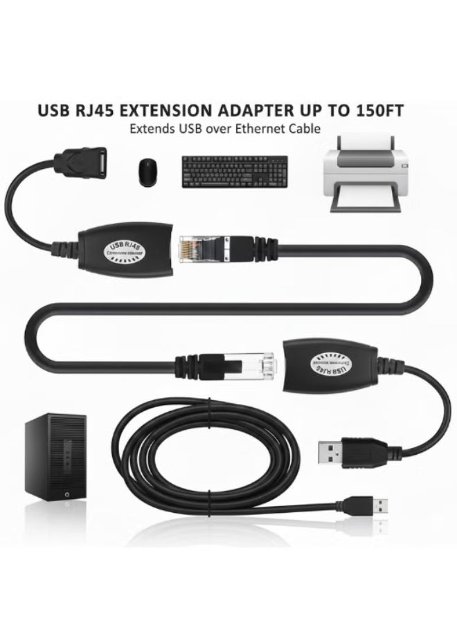CABLE CONV USB RJ45 Extension Adapter Set – Extend USB Over Ethernet Cable Up to 150FT, Male to Female, Plug & Play for Printers, Cameras, Keyboards & More - Image 4