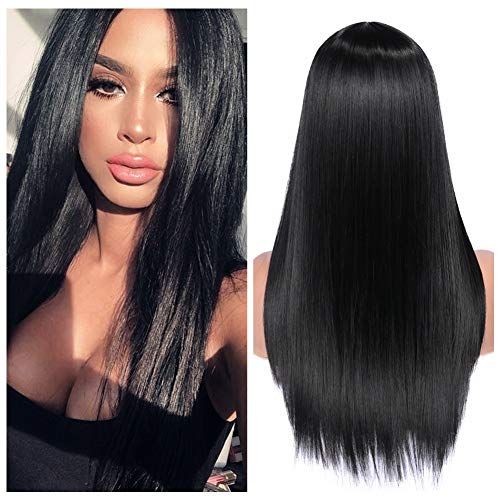 Quantum Love Wigs Long Natural Straight Middle Part Natural Black Color Wig Heat Resistant Realistic Synthetic Daily Party Cosplay Halloween Daily Party Use Wig - Image 1