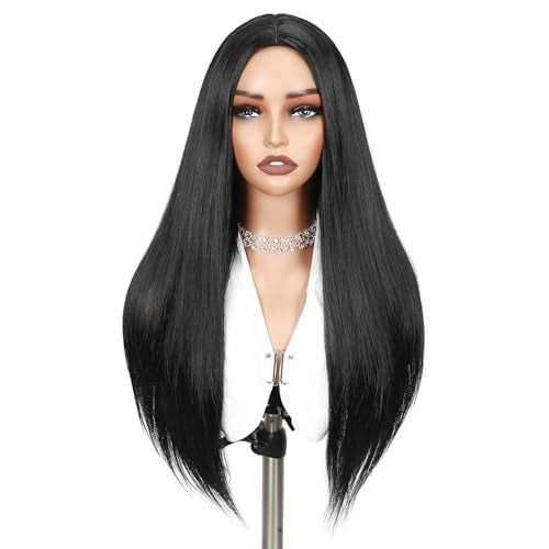 Quantum Love Wigs Long Natural Straight Middle Part Natural Black Color Wig Heat Resistant Realistic Synthetic Daily Party Cosplay Halloween Daily Party Use Wig - Image 2