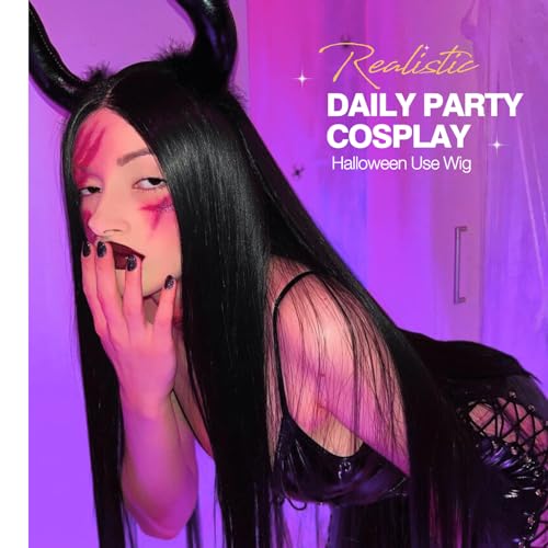 Quantum Love Wigs Long Natural Straight Middle Part Natural Black Color Wig Heat Resistant Realistic Synthetic Daily Party Cosplay Halloween Daily Party Use Wig - Image 3