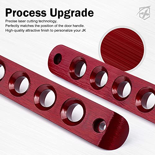 Xprite 5PCS Brushed Aluminum Side Door Handle Inserts & Cover Trim Compatible with 2007-2018 Jeep Wrangler JK JKU Unlimited Sahara Rubicon 4 Door- Durable, Stylish Exterior Decoration(Red) - Image 3