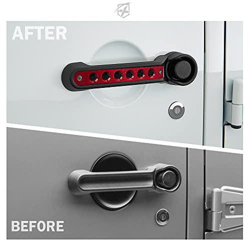 Xprite 5PCS Brushed Aluminum Side Door Handle Inserts & Cover Trim Compatible with 2007-2018 Jeep Wrangler JK JKU Unlimited Sahara Rubicon 4 Door- Durable, Stylish Exterior Decoration(Red) - Image 2