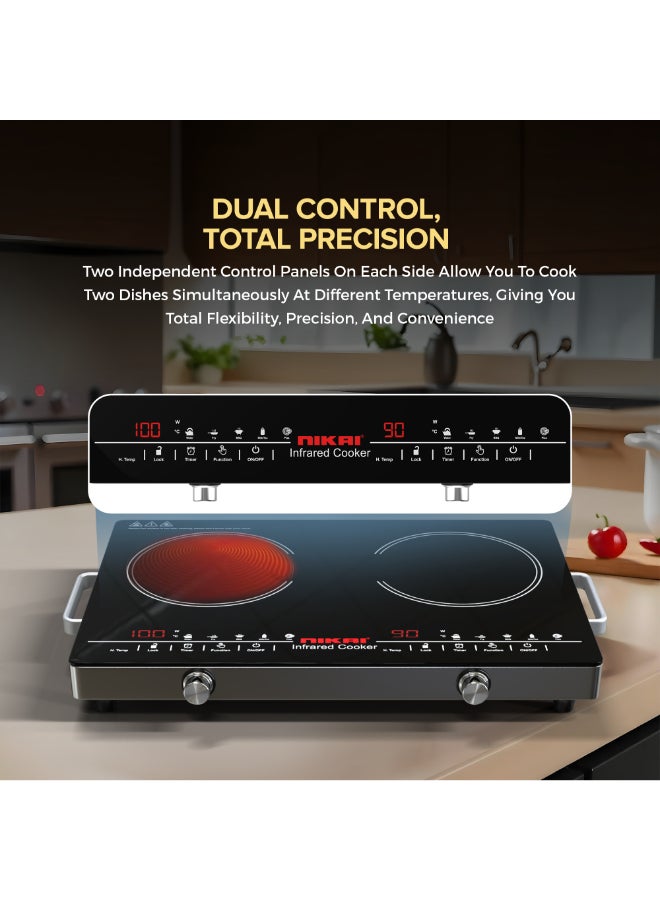 NIKAI Double Burner Infrared Cooker with Touch Control, Overheat Protection, LED Display, 6 Preset Cooking Options, Timer, 3400W - NIC303A NIC303A Silver - Image 4
