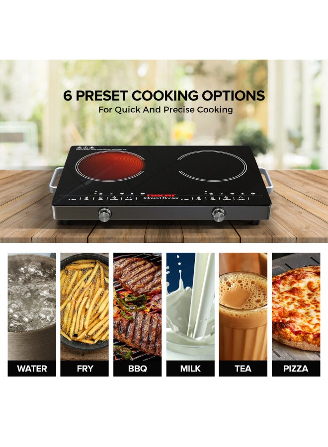 NIKAI Double Burner Infrared Cooker with Touch Control, Overheat Protection, LED Display, 6 Preset Cooking Options, Timer, 3400W - NIC303A NIC303A Silver - Image 3