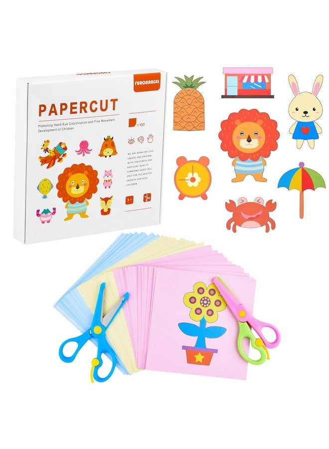 ASTARON 2 Kids Safety Scissors with 100 Pcs Paper Cutting for Paper Craft Supplies, Kids Preschool Training Scissors, Art Craft Plastic Scissors for School Supplies and Scrapbooking Supplies - Image 1