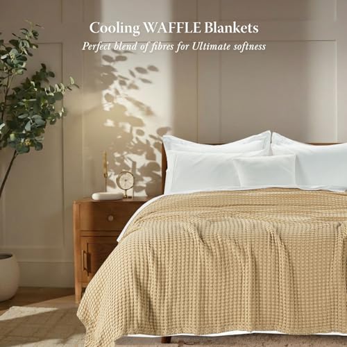 Threadmill Cooling Waffle Blanket King Size Breathable Lightweight and Cooling Made from Rayon Derived from Bamboo Waffle Throw Blanket for Couch and Sofa 106 x 92 Inches Beige - Image 3