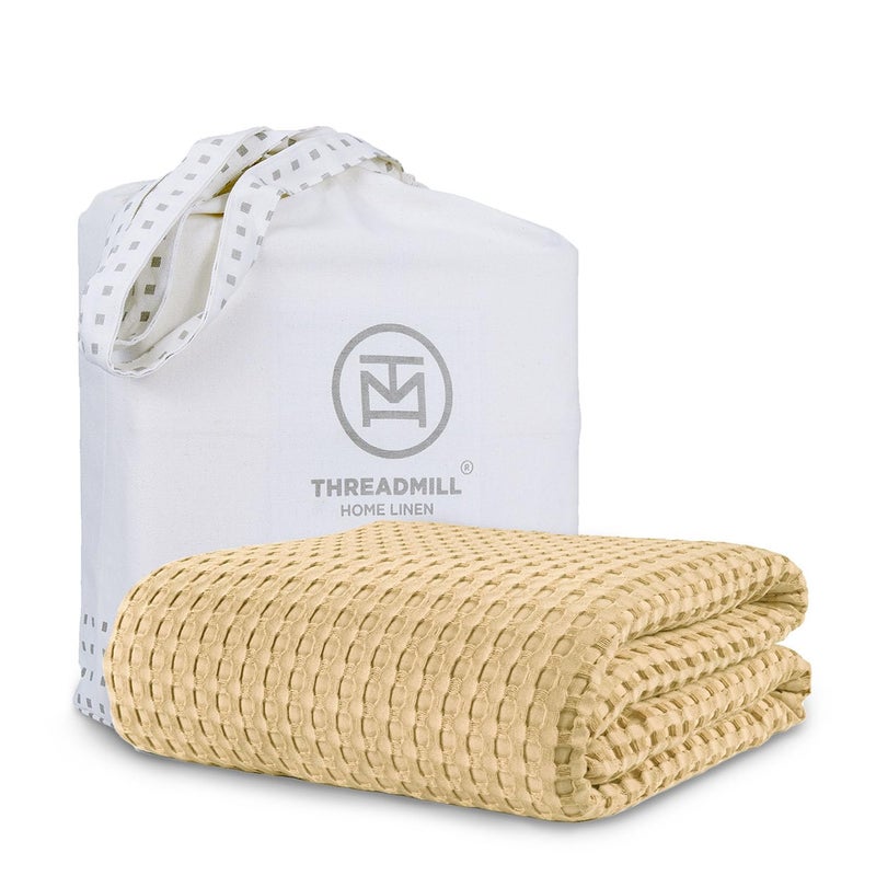 Threadmill Cooling Waffle Blanket King Size Breathable Lightweight and Cooling Made from Rayon Derived from Bamboo Waffle Throw Blanket for Couch and Sofa 106 x 92 Inches Beige - Image 2