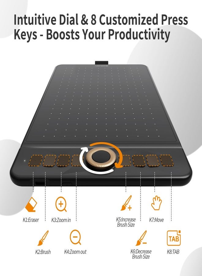 GAOMON Bluetooth Drawing Tablet WH851 8 x 5 inches Graphics Tablet, Digital Art Tablet Supports 16384 Levels, Intuitive Dial with 8 Shortcut Keys, Type-C Port, Work with Windows & Android & Mac - Image 3