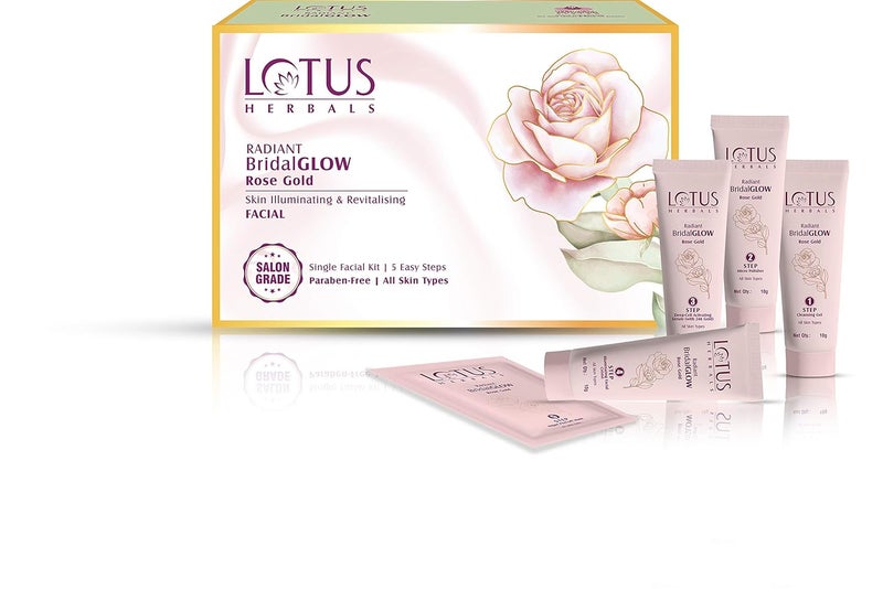 LOTUS HERBALS Lotus Herbals Radiant BridalGLOW Rose Gold Skin Illuminating Facial Kit 5 Easy Steps Paraben Free Salon Grade All Skin Types Pack of 1 57g  - Image 2