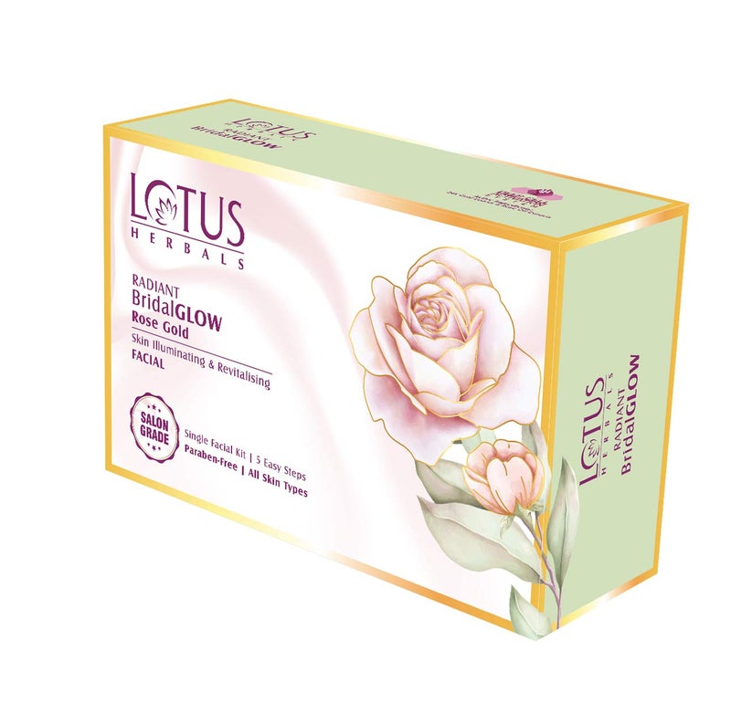 LOTUS HERBALS Lotus Herbals Radiant BridalGLOW Rose Gold Skin Illuminating Facial Kit 5 Easy Steps Paraben Free Salon Grade All Skin Types Pack of 1 57g  - Image 1