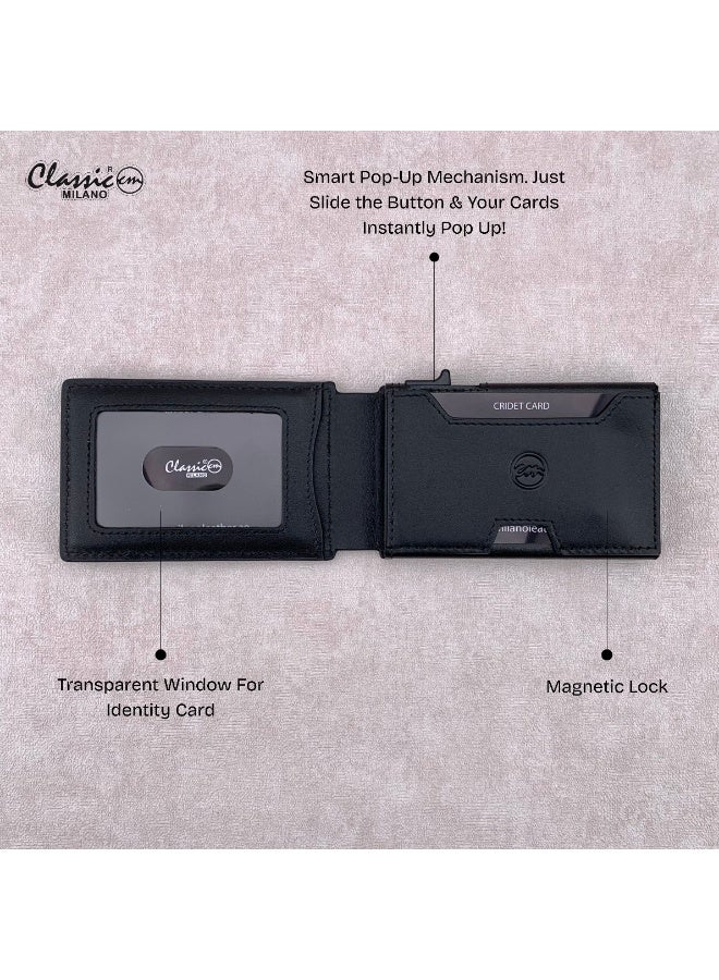 Classic Milano Classic Milano Credit Card Holder RFID Blocking Genuine Leather Pop Up Card Wallet for Men with ID Window, Card Slots and Magnetic Closure  - Image 3