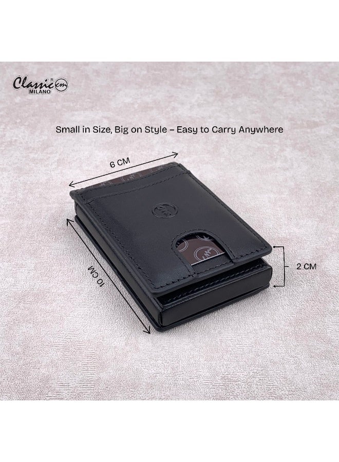 Classic Milano Classic Milano Credit Card Holder RFID Blocking Genuine Leather Pop Up Card Wallet for Men with ID Window, Card Slots and Magnetic Closure  - Image 4