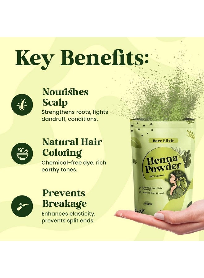 Bare Elixir 100% Natural Organic Henna Powder for Hair - 180g | Promotes Hair Growth, Effective Grey Hair Coverage, Deep Conditioning & Nourishment | Chemical-Free, Safe for All Hair Types - Image 4