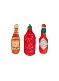 pearhead Hot Sauce Dog Toys, Set Of 3, Hot Sauce Toy Set For Dogs, Must Have Toys For Pet Owners, Plush Chew Toys Set Of 3  - Image 1
