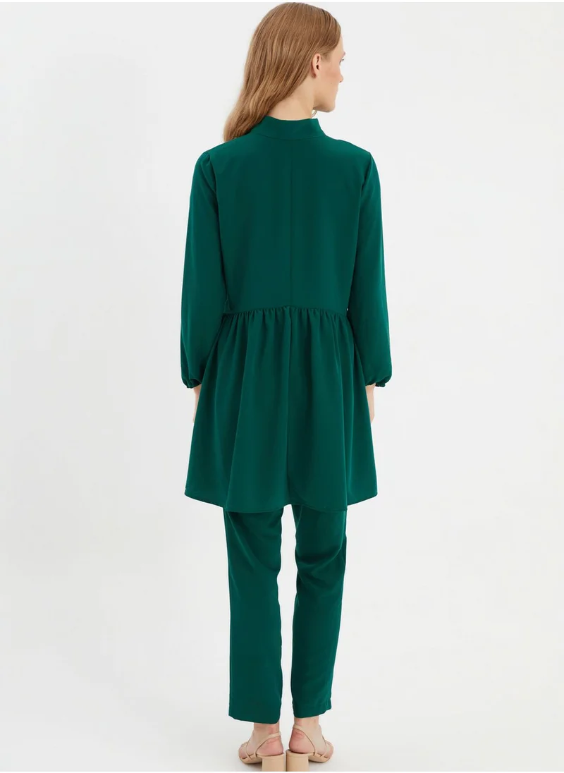 Xanzad Tie Neck Pleat Detail Tunic & Pants Set