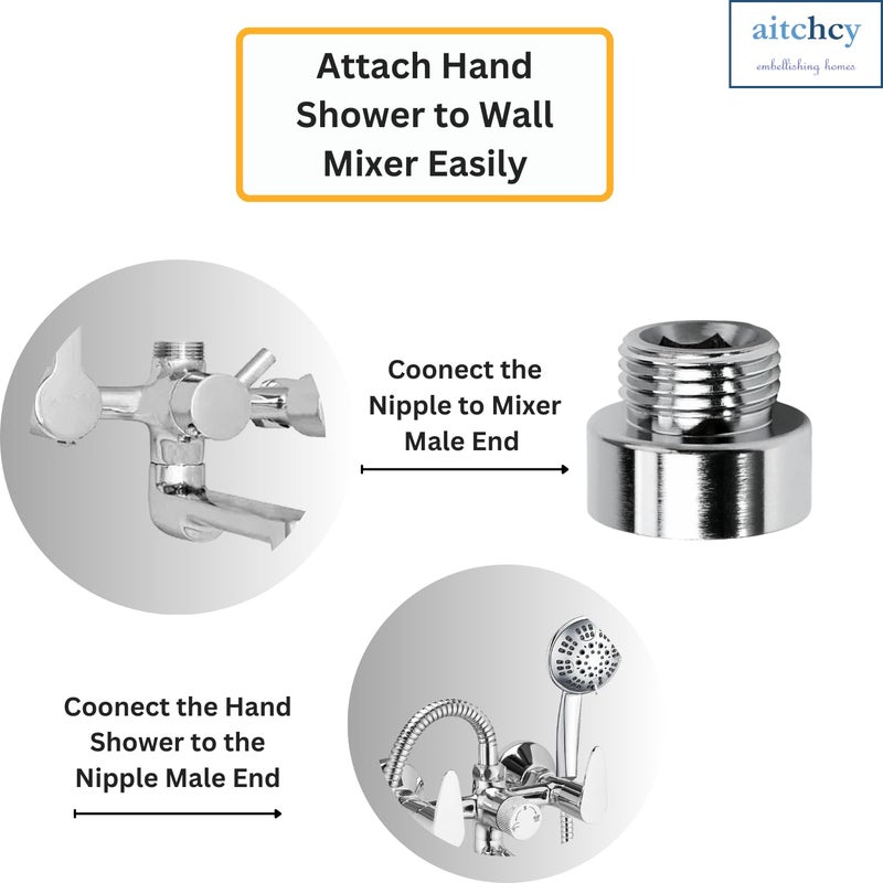 aitchcy Brass Converter Nipple | 3/4 Inch Female to 1/2 Inch Male Thread Adapter Nipple for Connecting Hand Shower to Wall Mixer | Adapter for Plumbing Applications (1pc) - Image 2