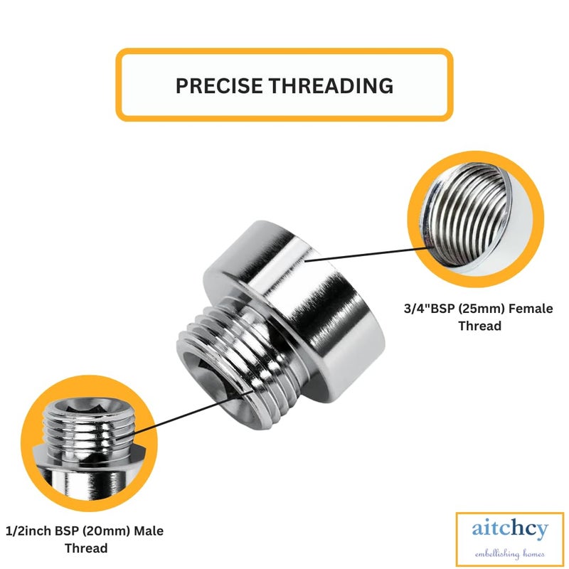 aitchcy Brass Converter Nipple | 3/4 Inch Female to 1/2 Inch Male Thread Adapter Nipple for Connecting Hand Shower to Wall Mixer | Adapter for Plumbing Applications (1pc) - Image 3