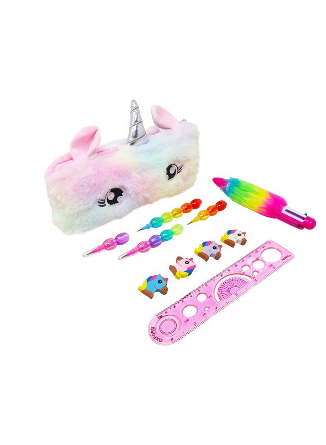 Parteet PARTEET Unicorn (Combo of 6 Items) 1 Fur Pouch, 1 Fer Pen, 2 Pencils, 1 Scale and 1 Packet Unicorn Eraser for Kids (Multicolor)  - Image 4