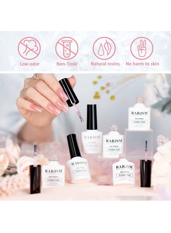 RARJSM Icy Jelly Gel Nail Polish Set of 6 Translucent Colors,Sheer Rose Nude Skintone Gel Polish LED UV Gel Clear Milky Light Pink Red Brown French Manicure Curing Requires 7.5ml DIY Home Nail Salon - Image 2