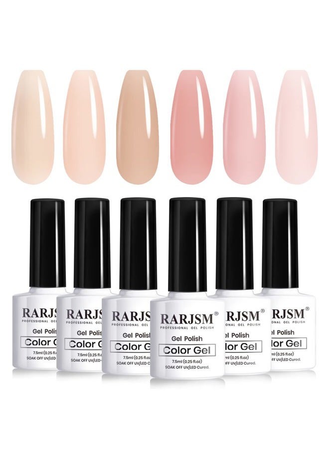 RARJSM Icy Jelly Gel Nail Polish Set of 6 Translucent Colors,Sheer Rose Nude Skintone Gel Polish LED UV Gel Clear Milky Light Pink Red Brown French Manicure Curing Requires 7.5ml DIY Home Nail Salon - Image 1