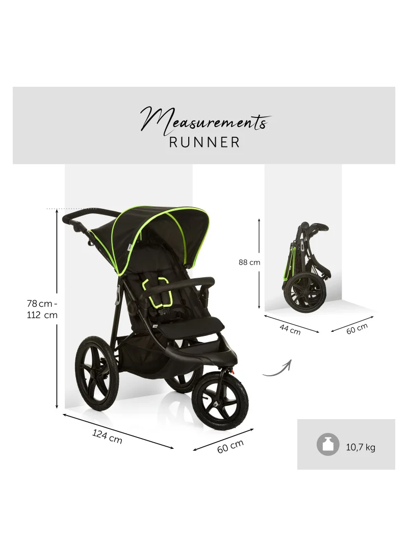 هوك Runner Black Neon Robust All Terrain Buggy Xl Pneumatic Air Wheels, Jogging And Running Style Pushchair With Raincover