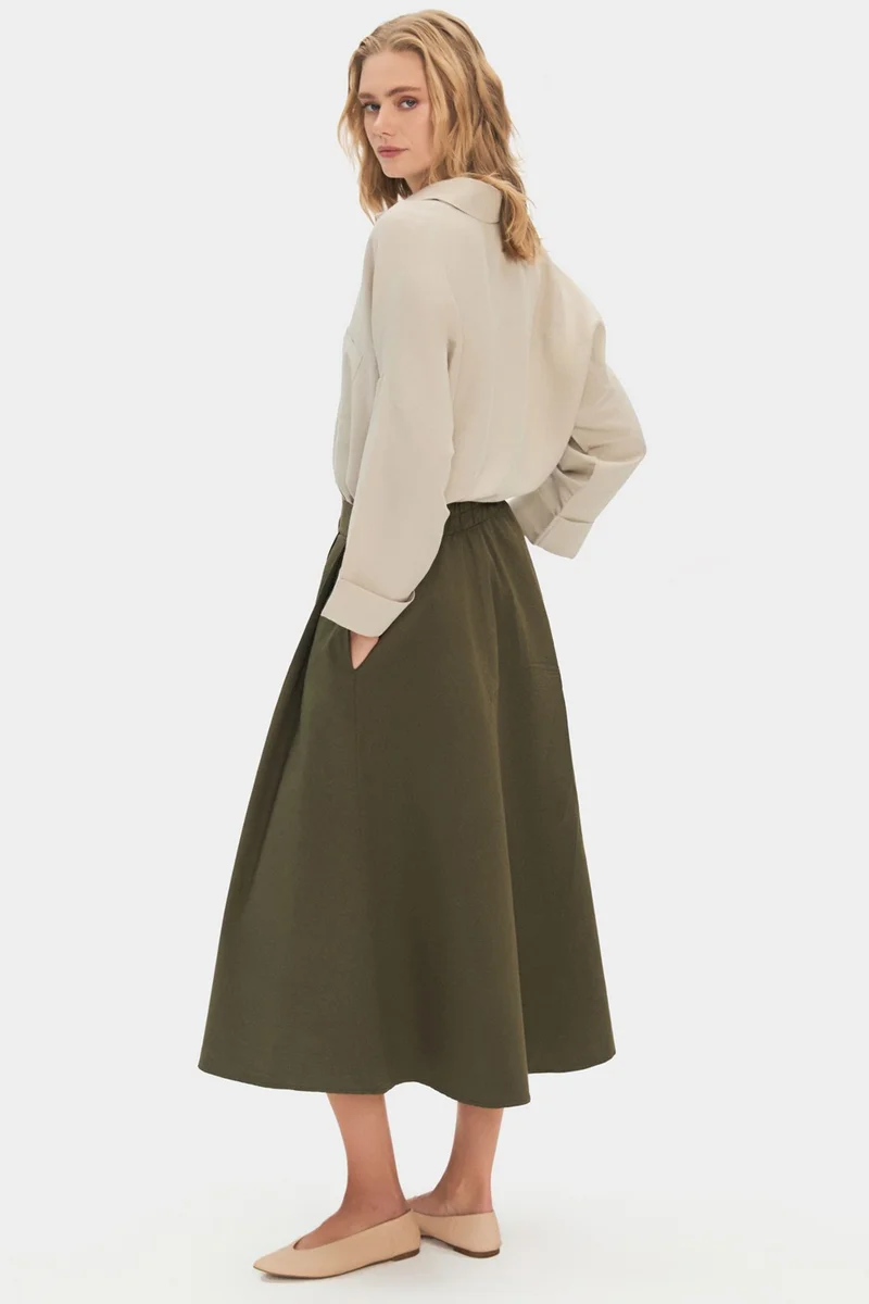 JUNE Women's 100% Cotton Pleated Midi Skirt