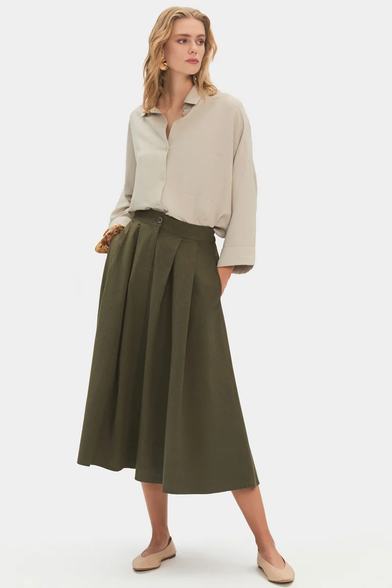 JUNE Women's 100% Cotton Pleated Midi Skirt