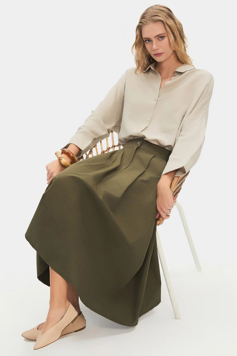 JUNE Women's 100% Cotton Pleated Midi Skirt