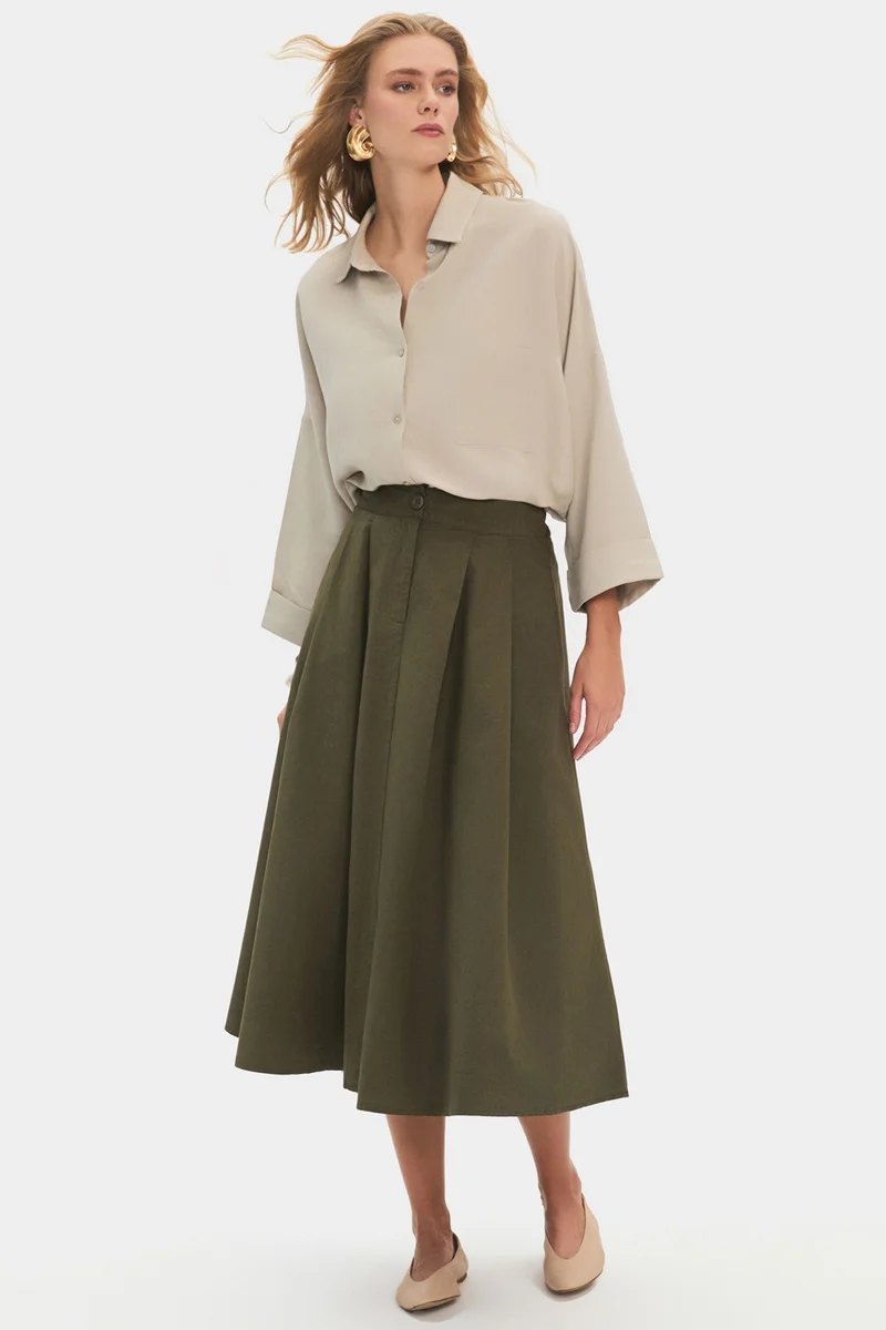 JUNE Women's 100% Cotton Pleated Midi Skirt