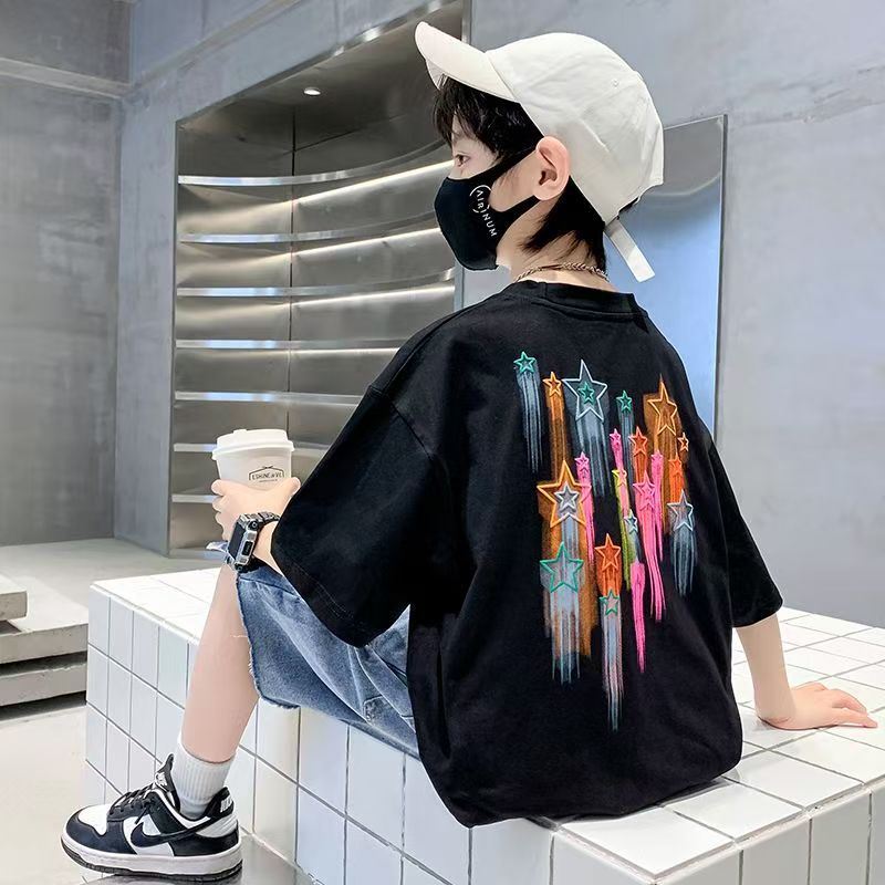 Cartoon Heavyweight Pure Cotton Short-Sleeve T-Shirt For Older Children, Summer Trendy Brand Boys' Loose Half-Sleeve Top, 2026 New Model - Image 2