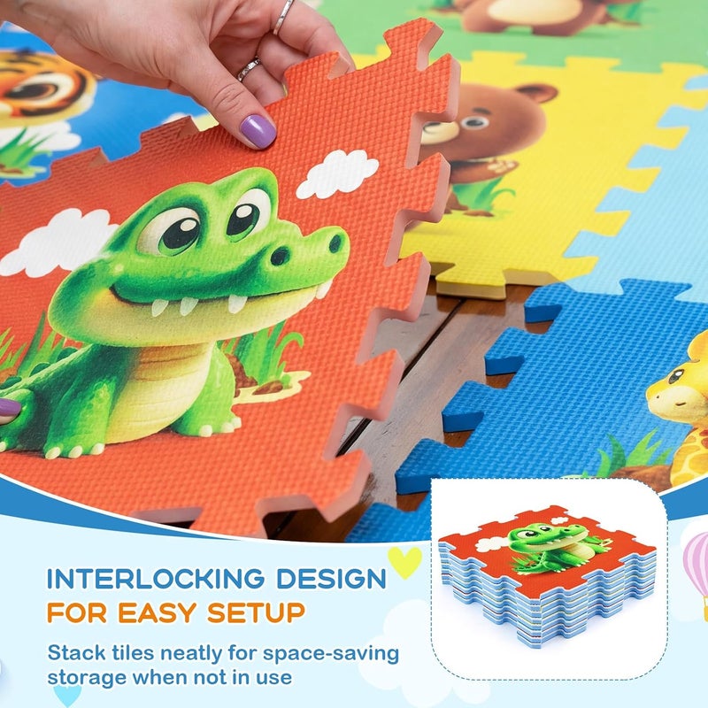 GLACER Kids Foam Puzzle Play Mat, 8-Piece Interlocking Baby Floor Puzzle Tiles w/Educational Animal Patterns, Non-Slip Waterproof Foam Crawling Mat for Toddler Playroom, 12" x 12", Colorful - Image 4