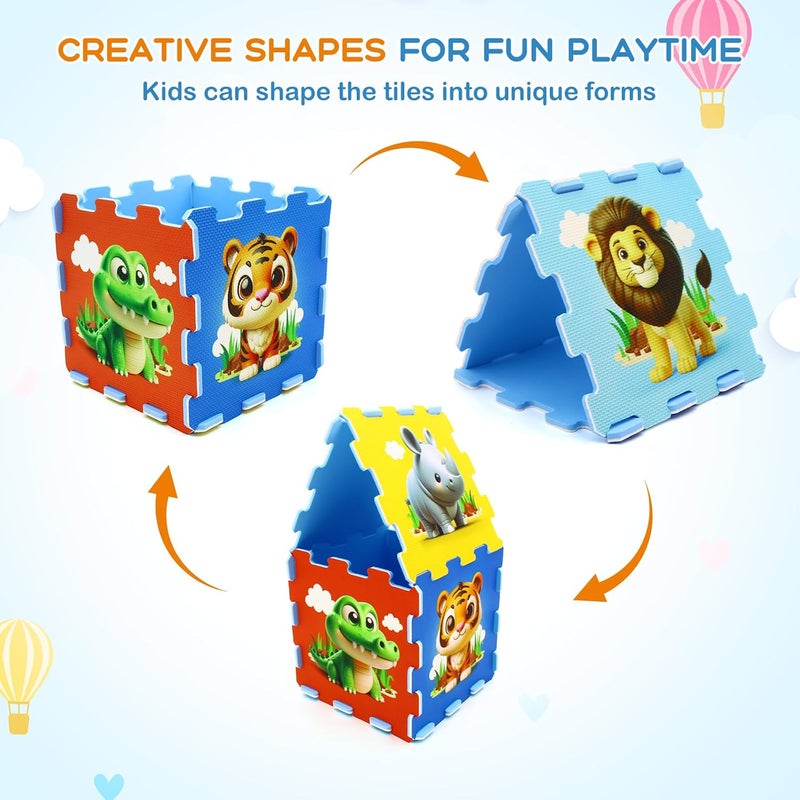 GLACER Kids Foam Puzzle Play Mat, 8-Piece Interlocking Baby Floor Puzzle Tiles w/Educational Animal Patterns, Non-Slip Waterproof Foam Crawling Mat for Toddler Playroom, 12" x 12", Colorful - Image 5