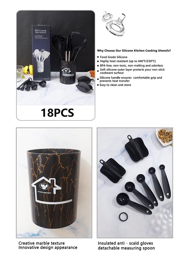 كيدل مجموعة مطبخ سيليكون مكونة من 18 قطعة | غير مسامية ومضادة للبكتيريا، مقاومة للحرارة حتى 260 °C | مقابض TPE مطوّلة | علاقة توفير مساحة مع قفل من الفولاذ المقاوم للصدأ - Image 5
