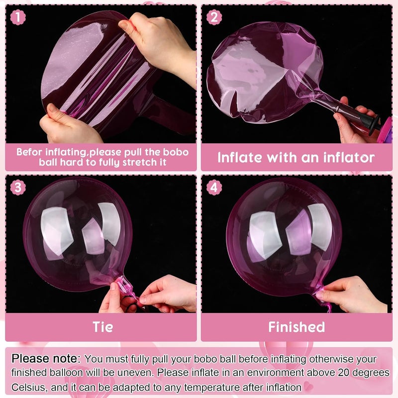 Civaner 30pcs 24  Pink Clear Balloons Bobo Balloons for Stuffing Pre Stretched Large Stuffable Bubbles for Wedding Birthday Easter Baby Shower Party Decoration - Image 3