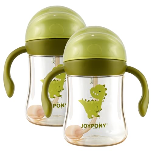Joypony Sippy Cups for Toddlers 13 Spill Proof Weighted Straw Cup with Handle for Baby 6 Months old 2 Pack Total 4 Silicone Straws PPSU BPA Free 9 oz Green - Image 1