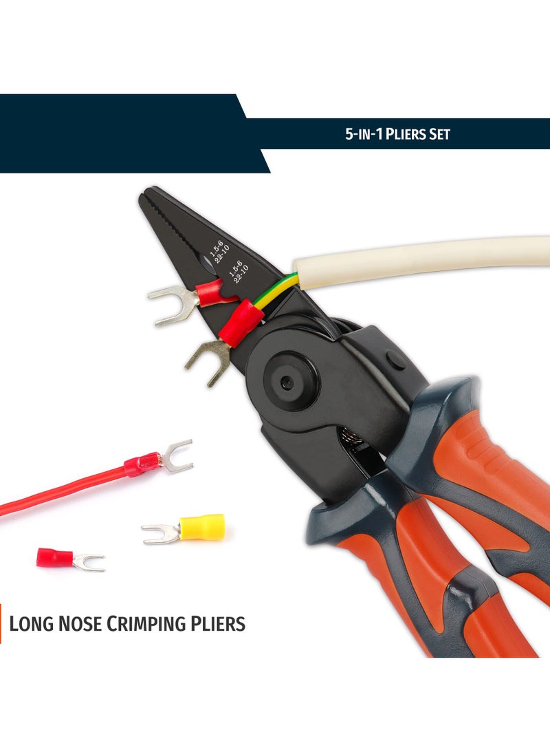 SYOSI Plier Tool Set 8 Inch 5 IN 1 Multifunctional Interchangeable Head Pliers Set Cable Cutters Wire Stripper Crimping Plier Linesman Pliers Scissor Ergonomic Design for Electricians fitter  - Image 3