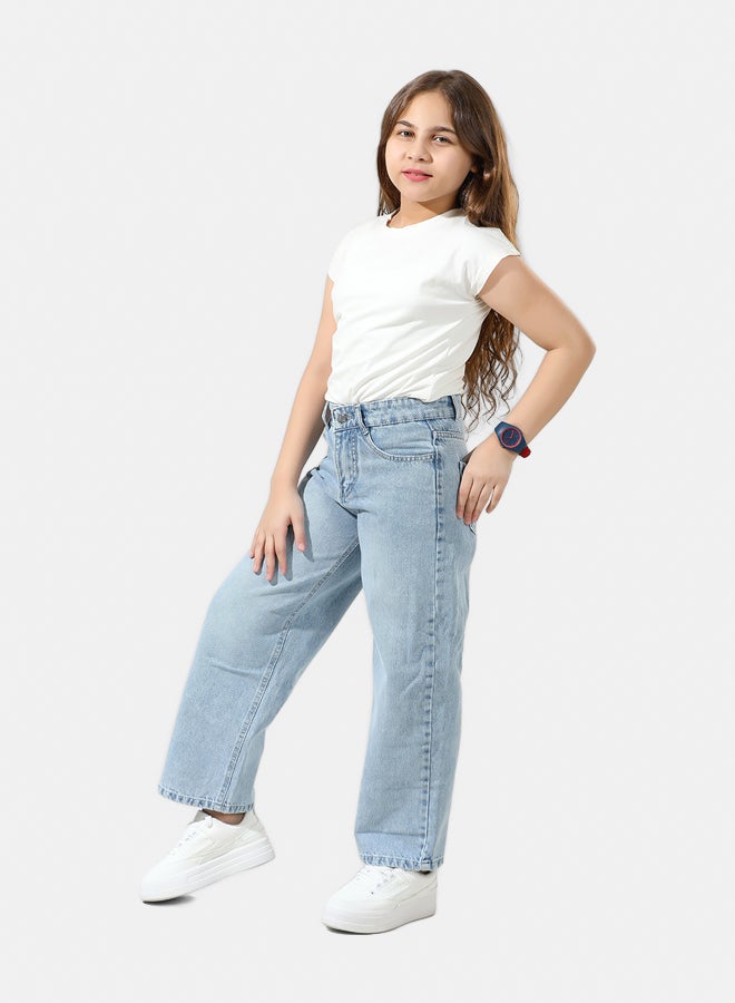 Remint Girls Wide-Leg Jeans Light Blue  - Image 3