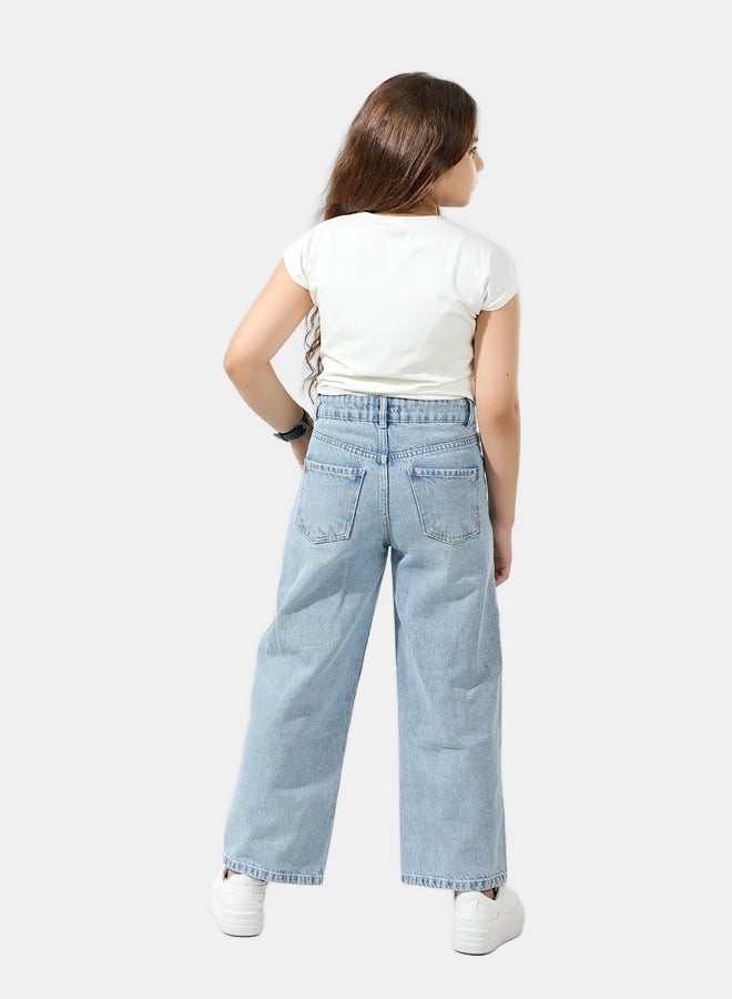 Remint Girls Wide-Leg Jeans Light Blue  - Image 2