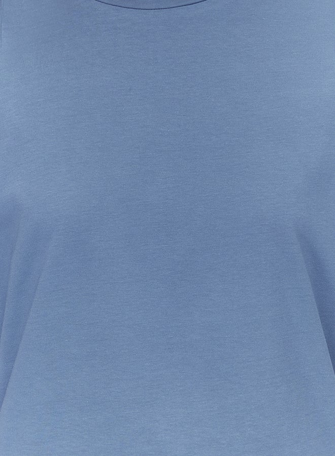 trendyol Indigo 100% Cotton Padded Look Basic Crew Neck Knitted T-Shirt - Image 4