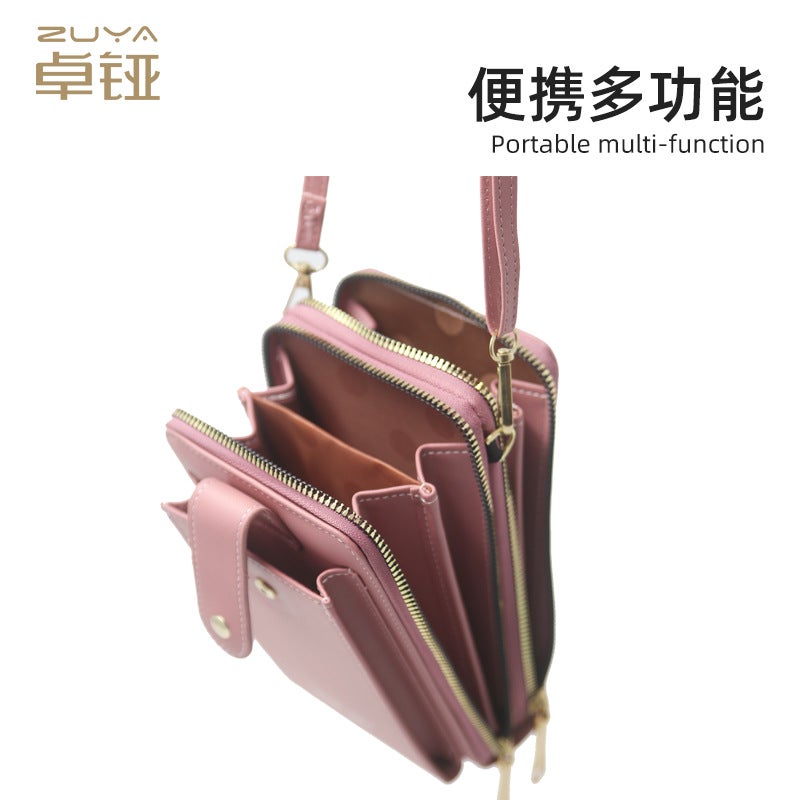 Women's Pink PU Leather Crossbody Bag with Multiple Pockets - Image 5
