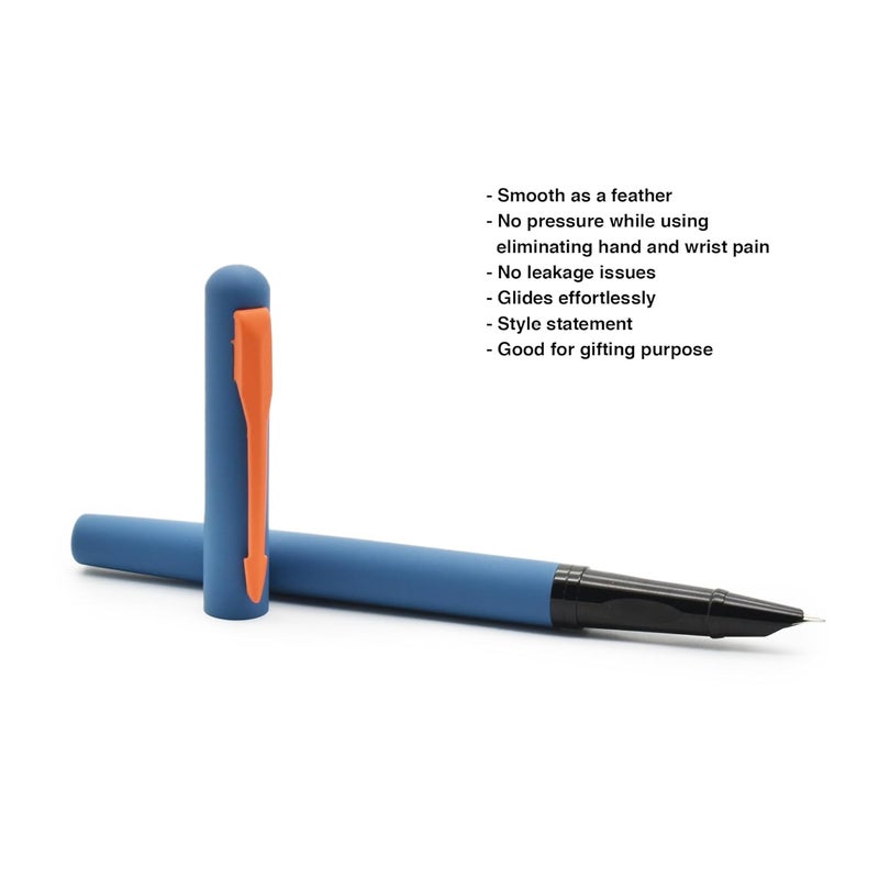 BUZZ COOL Fountain Ink Pen With Ink Converter Pump | Blue Body, Orange Clip Metal Fountain Pen with Fine Nib(0.5mm) | Zero Ink Leakage Smooth Writing Ink Pen - Image 3