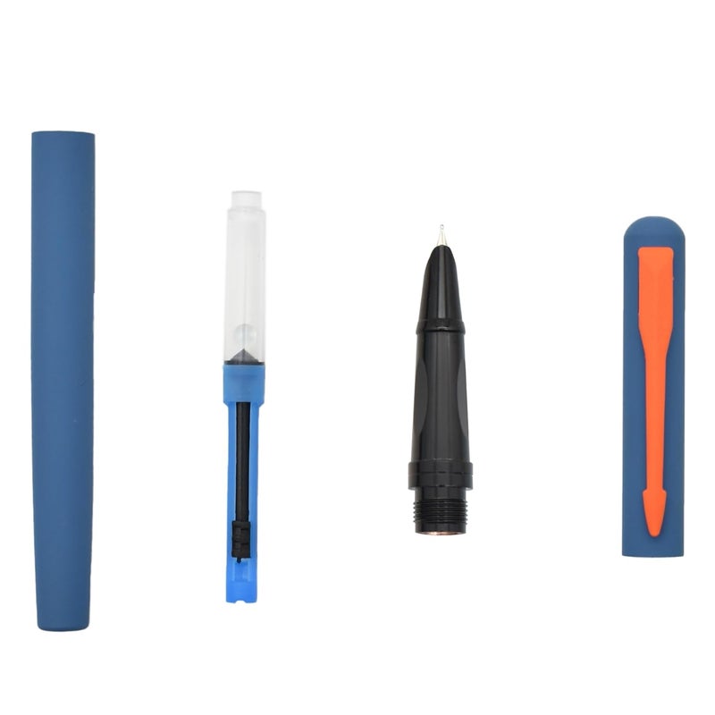 BUZZ COOL Fountain Ink Pen With Ink Converter Pump | Blue Body, Orange Clip Metal Fountain Pen with Fine Nib(0.5mm) | Zero Ink Leakage Smooth Writing Ink Pen - Image 4