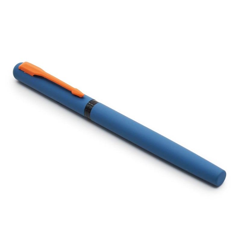 BUZZ COOL Fountain Ink Pen With Ink Converter Pump | Blue Body, Orange Clip Metal Fountain Pen with Fine Nib(0.5mm) | Zero Ink Leakage Smooth Writing Ink Pen - Image 1