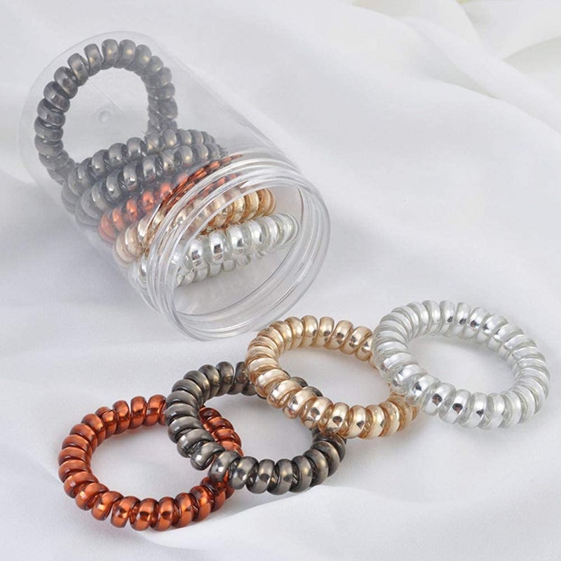 Belicia Fashion Hair Bands Spiral Hair Ties Plastic Coil Hair Ties Phone Cord Hair Ties for Wowen GirlsNo Crease Hair TiesMetal Color Assorted Color - Image 1