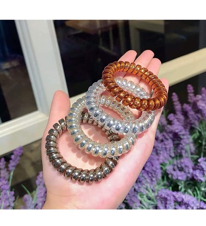 Belicia Fashion Hair Bands Spiral Hair Ties Plastic Coil Hair Ties Phone Cord Hair Ties for Wowen GirlsNo Crease Hair TiesMetal Color Assorted Color - Image 3