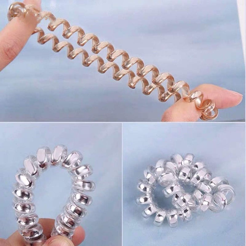 Belicia Fashion Hair Bands Spiral Hair Ties Plastic Coil Hair Ties Phone Cord Hair Ties for Wowen GirlsNo Crease Hair TiesMetal Color Assorted Color - Image 5