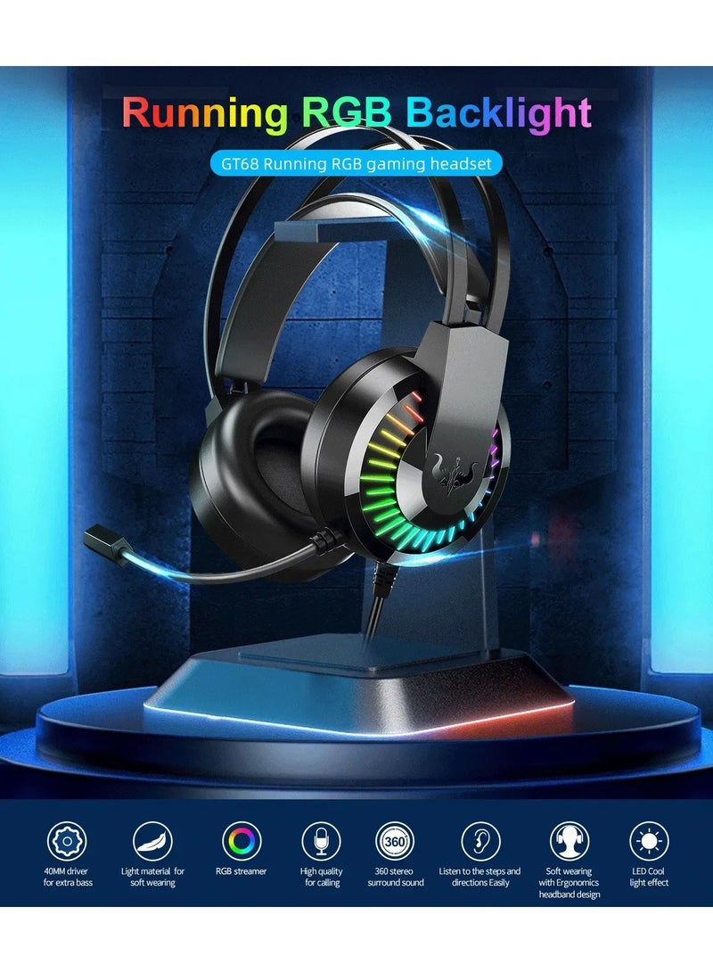Power Maxx RGB Gaming Headset with Microphone, Wired 3.5mm Over-Ear Headphones for PS5, PS4, Xbox, PC, Mobile - Image 1