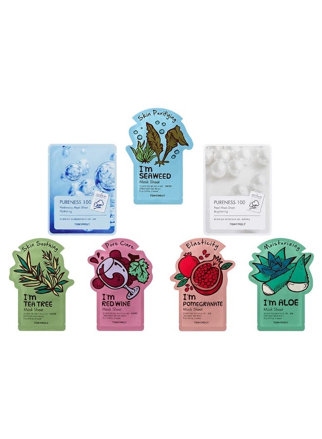 Tonymoly Super 7 Face Sheet Mask| Pack of 7|Sheet Face Mask for Glowing Skin|Facial Mask With Essence| Soothes Skin Irritation, Refines Pores & Skin Radiance|Sheet Mask Combo - Image 1