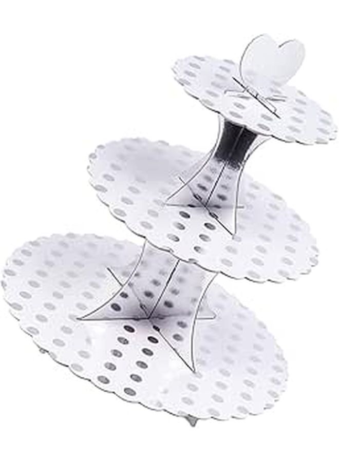 Silver Polka Dot 3 Tier Cake Stand for Birthday Party Afternoon Tea Dessert Display - Image 1