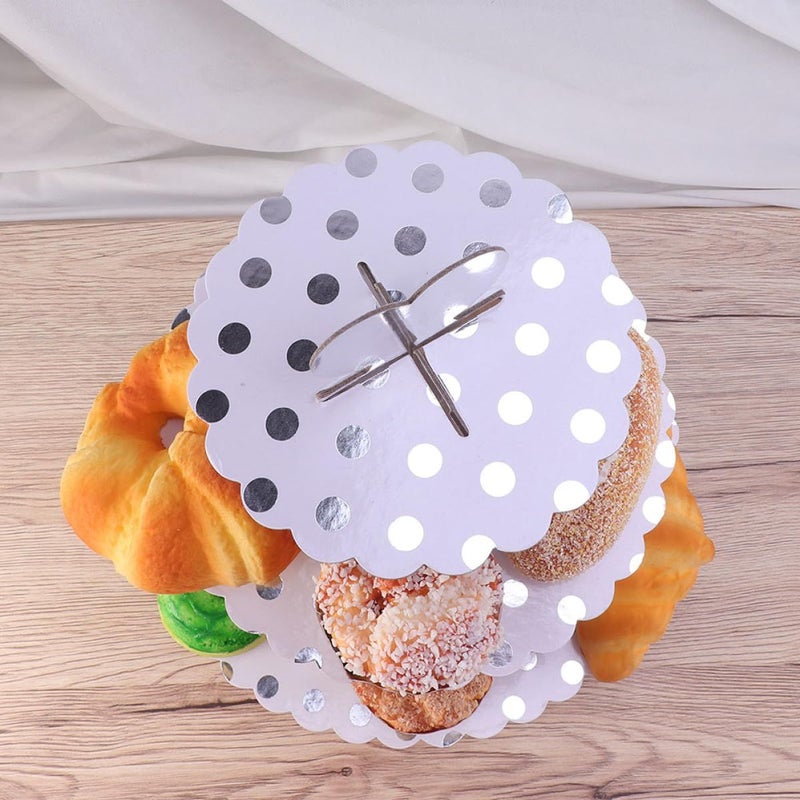 Silver Polka Dot 3 Tier Cake Stand for Birthday Party Afternoon Tea Dessert Display - Image 5